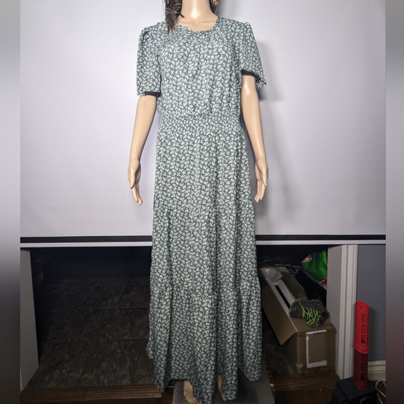 NEW Pretty Garden Womens Casual Long Summer Dress Boho Floral Sz XL green - Picture 1 of 3